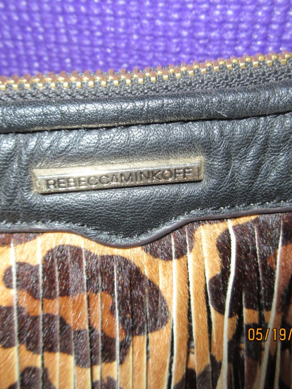 REBECCA MINKOFF~"FINN" LEOPARD PRINTED FRINGE OVER BLACK LEATHER CROSSBODY BAG - Picture 4 of 10